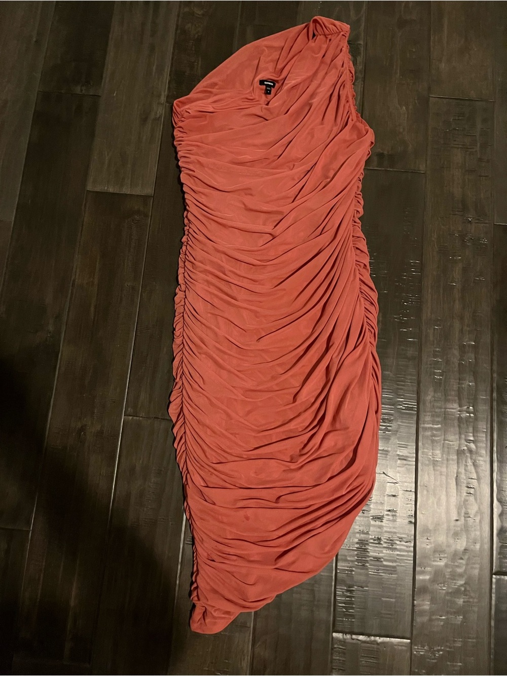Express One-Shoulder Ruched Coral Dress